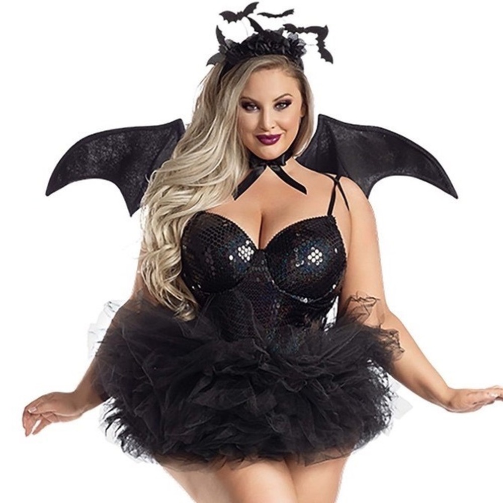 Party King Plus Bat Honey Costume Set Black Sequin Bodysuit PK2120XL 4X